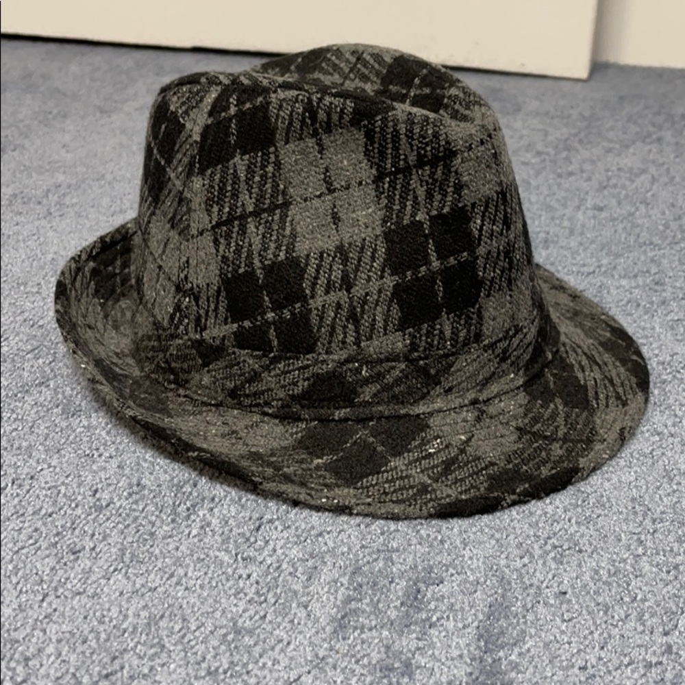 Grey / Black Plaid Fedora hat